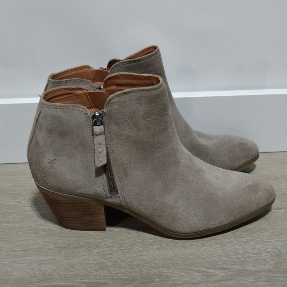 Frye Judith Double Zip Ankle Bootie Suede Leather Gray Size 9 - Picture 1 of 9